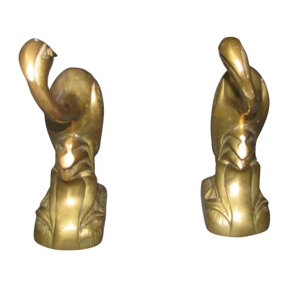 Vintage Brass Crane Bird Bookends Pair Ornate Design 7.5" Tall Elegant Decor Fun - Picture 11 of 11